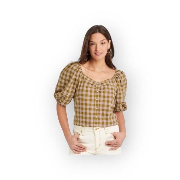 Universal Thread Gingham Puff Sleeve Top Size L - Picture 8 of 8